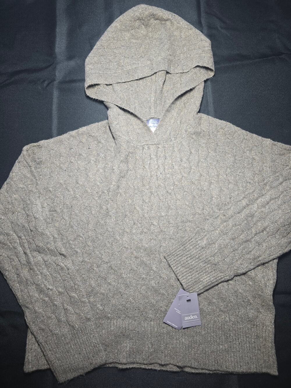 Auden Luxury Collection Cable Knit Hooded Sweater Heather Sable Pullover